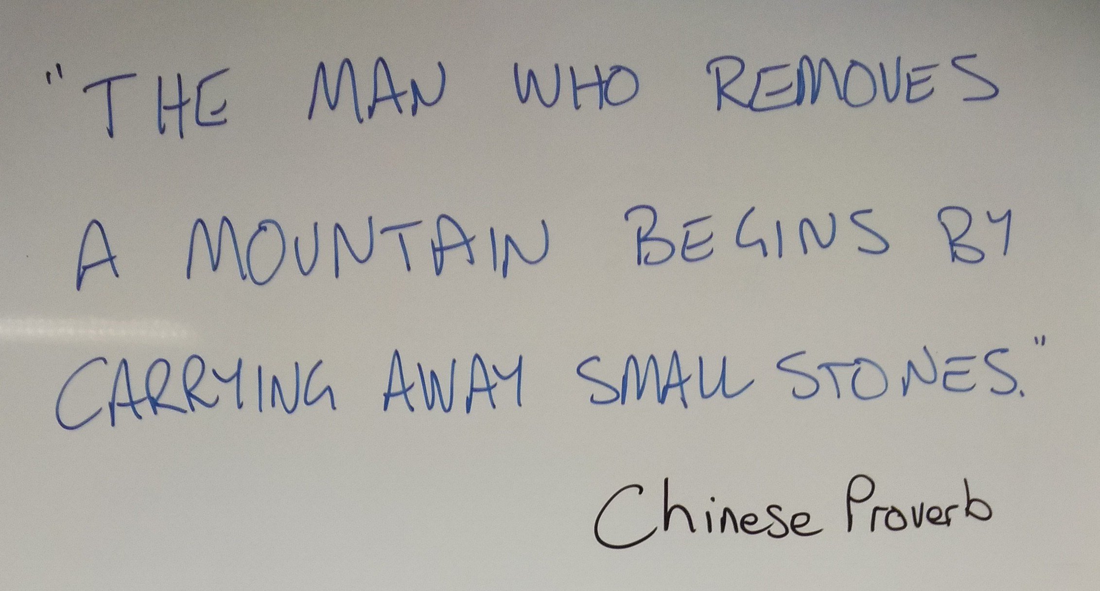 “The man who removes a mountain begins by carrying away small stones.” Chinese Proverb